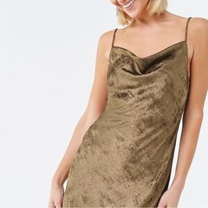 New FOREVER 21 Womens Bronze Silky Glitter Camisole Mini Slip Dress Size M